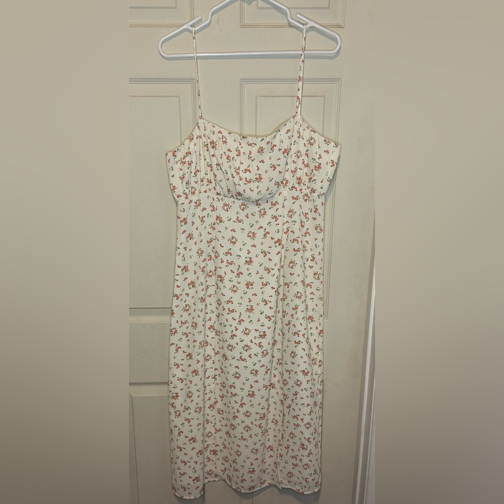 Floral Midi Dress - Cream and Pink